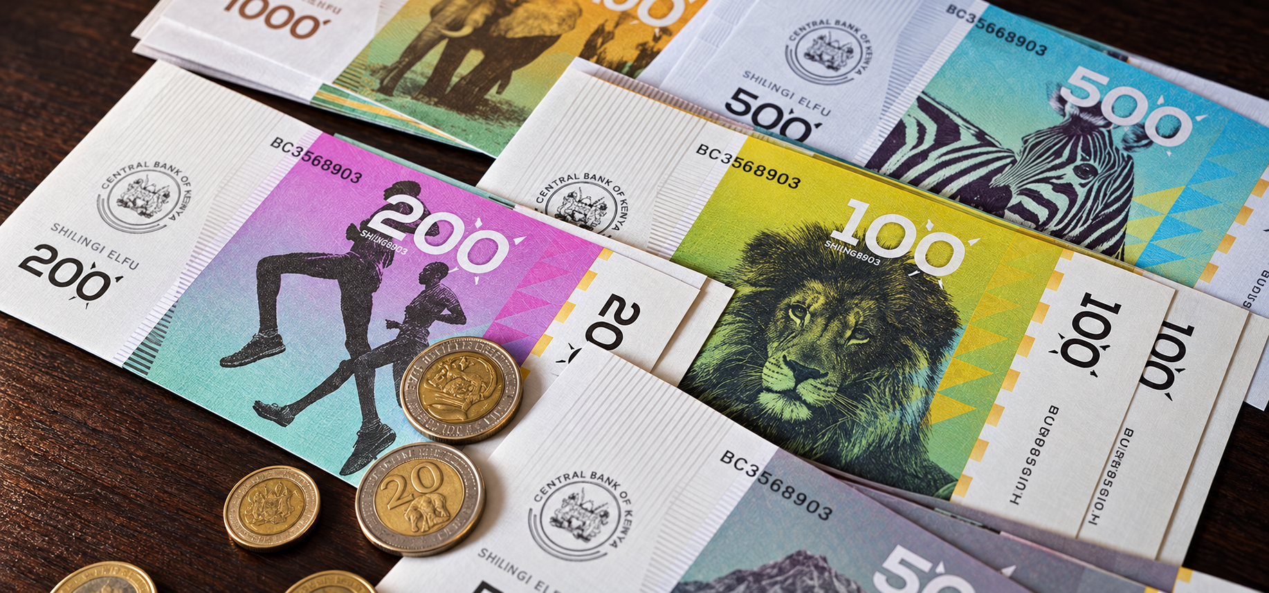 Modern Kenyan shilling concept notes arranged on a desk