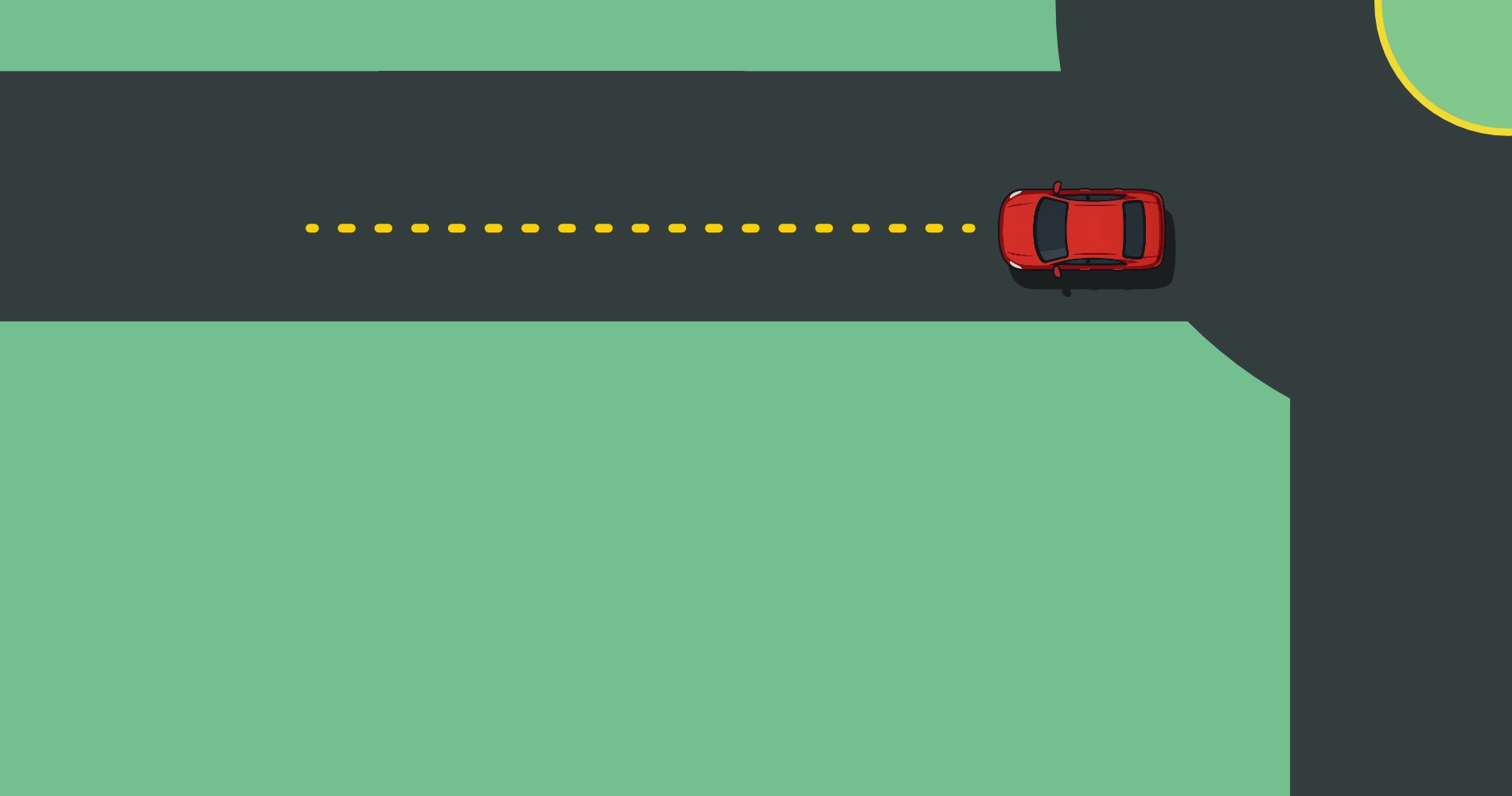 A red car on the town board’s road approaching a junction