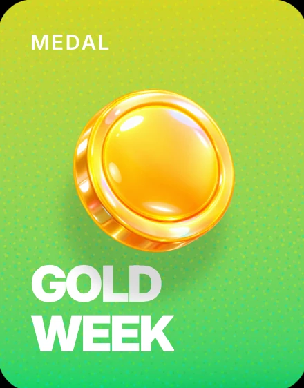 Gold Week award card with bright green and yellow artwork