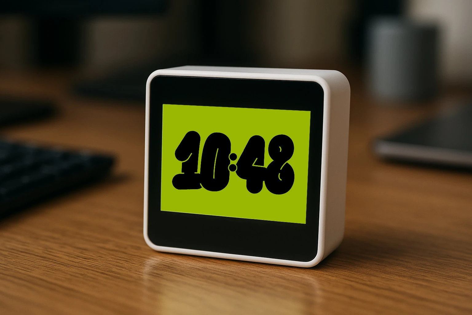 Large-format wall clock displaying the portfolio tracker interface