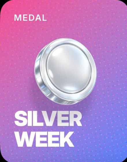 Silver Week award card with pink and blue artwork