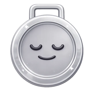 Silver medal character with a contented expression